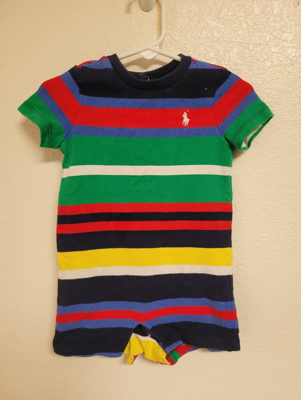 Ralph Lauren Boy’s Navy Blue Striped Crewneck Romper